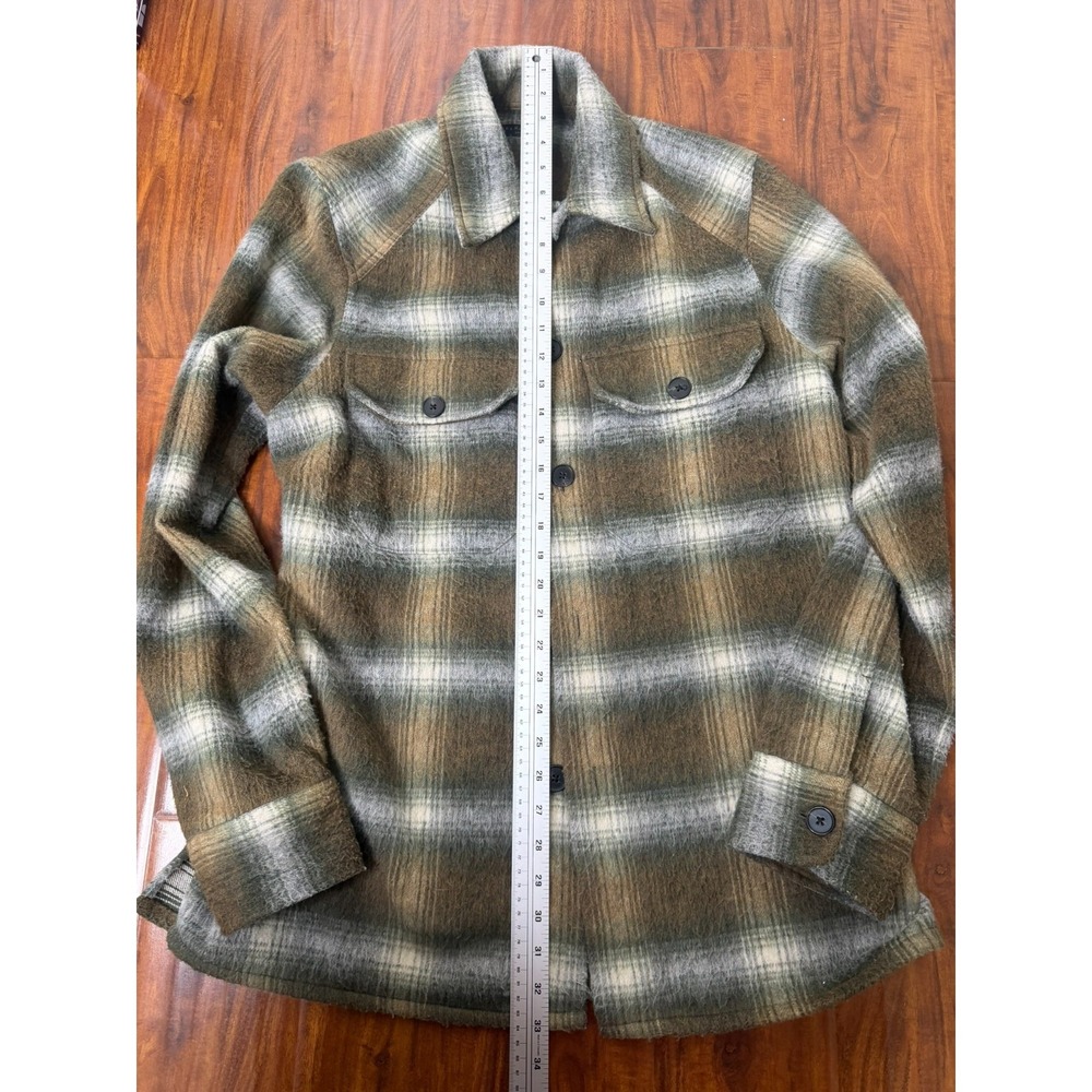 All Saints Shirt Mens SZ S Green Gray Brown Plaid Tremont Relaxed Fit Wool Blend - Picture 4 of 7